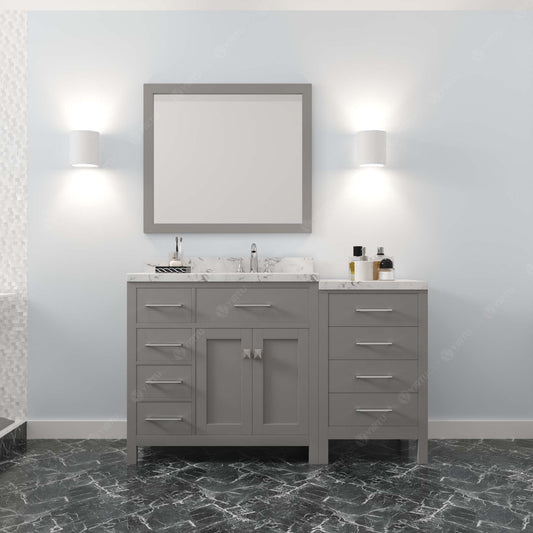 Virtu USA Caroline Parkway 57" Single Bath Vanity with Marble White Quartz Top and Round Sink with Matching Mirror - Luxe Bathroom Vanities