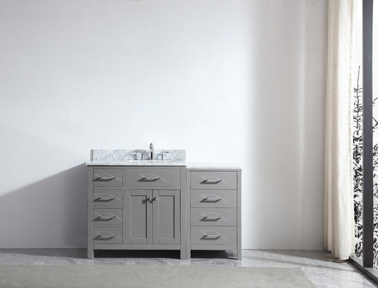 Virtu USA Caroline Parkway 57" Single Bath Vanity in Cashmere Gray with White Marble Top and Square Sink with Polished Chrome Faucet - Luxe Bathroom Vanities