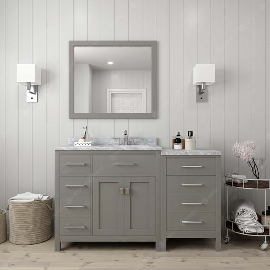 Virtu USA Caroline Parkway 57" Single Bath Vanity with Marble Top and Square Sink with Brushed Nickel Faucet and Mirror - Luxe Bathroom Vanities