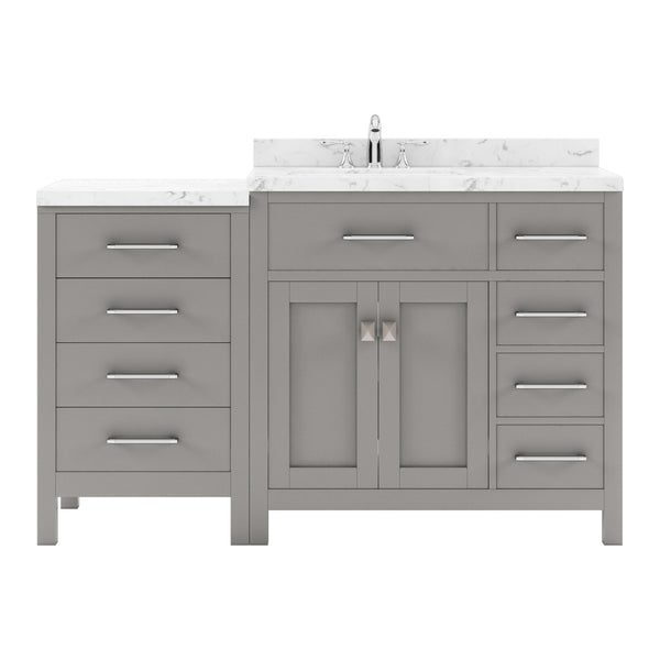 Virtu USA Caroline Parkway 57" Single Bath Vanity with Cultured Marble White Quartz Top and Square Sink with Polished Chrome Faucet with Matching Mirror - Luxe Bathroom Vanities