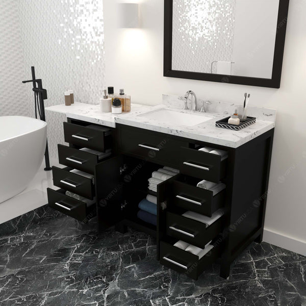 Virtu USA Caroline Parkway 57" Single Bath Vanity with Cultured Marble White Quartz Top and Square Sink with Matching Mirror - Luxe Bathroom Vanities