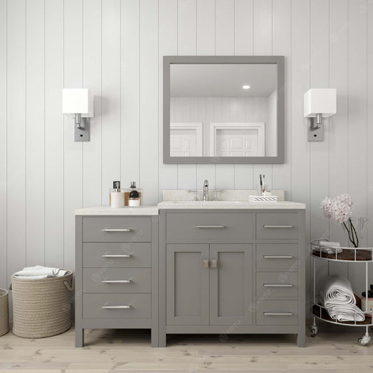 Virtu USA Caroline Parkway 57" Single Bath Vanity with Dazzle White Quartz Top and Round Sink with Polished Chrome Faucet with Matching Mirror - Luxe Bathroom Vanities