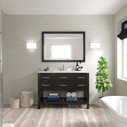 Virtu USA Caroline Estate 48" Single Bath Vanity with White Quartz Top and Square Sink with Matching Mirrors - Luxe Bathroom Vanities
