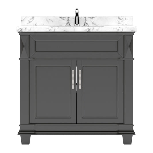 Virtu USA Victoria 36" Single Bath Vanity in  with White Quartz Top and Square Sink - Luxe Bathroom Vanities