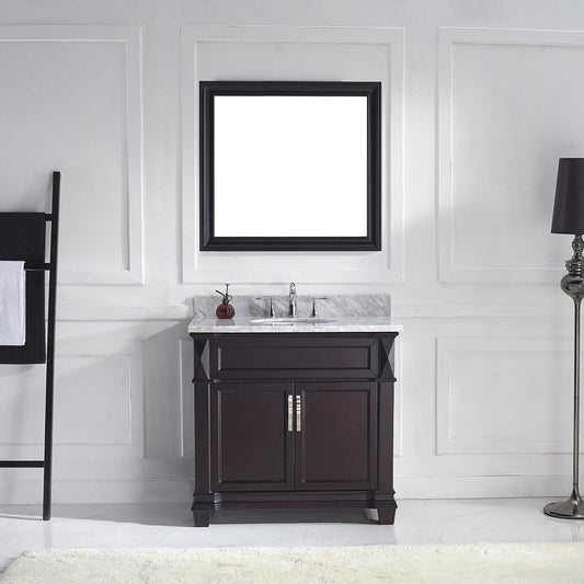 Virtu USA Victoria 36" Single Bath Vanity with Marble Top and Round Sink with Polished Chrome Faucet and Mirror - Luxe Bathroom Vanities Luxury Bathroom Fixtures Bathroom Furniture