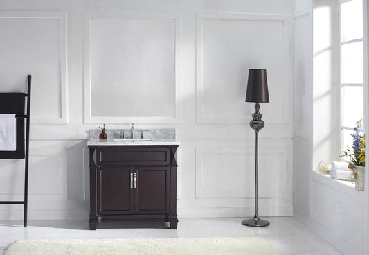 Virtu USA Victoria 36" Single Bath Vanity with White Marble Top and Square Sink - Luxe Bathroom Vanities