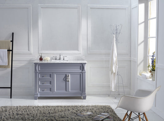 Virtu USA Victoria 48" Single Bath Vanity in Grey with Marble Top and Square Sink - Luxe Bathroom Vanities Luxury Bathroom Fixtures Bathroom Furniture