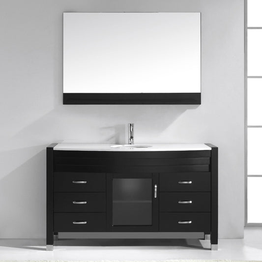 Virtu USA Ava 55" Single Bath Vanity in Espresso with White Engineered Stone Top and Round Sink with Brushed Nickel Faucet and Mirror - Luxe Bathroom Vanities Luxury Bathroom Fixtures Bathroom Furniture