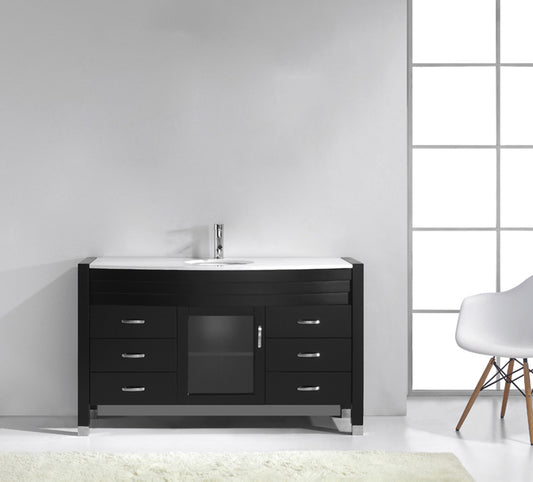 Virtu USA Ava 55" Single Bath Vanity with White Engineered Stone Top and Round Sink with Polished Chrome Faucet - Luxe Bathroom Vanities Luxury Bathroom Fixtures Bathroom Furniture