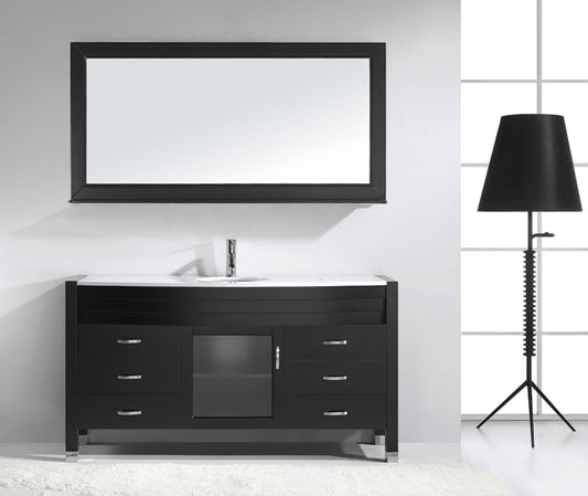 Virtu USA Ava 61" Single Bath Vanity with White Engineered Stone Top and Round Sink with Brushed Nickel Faucet and Mirror - Luxe Bathroom Vanities Luxury Bathroom Fixtures Bathroom Furniture