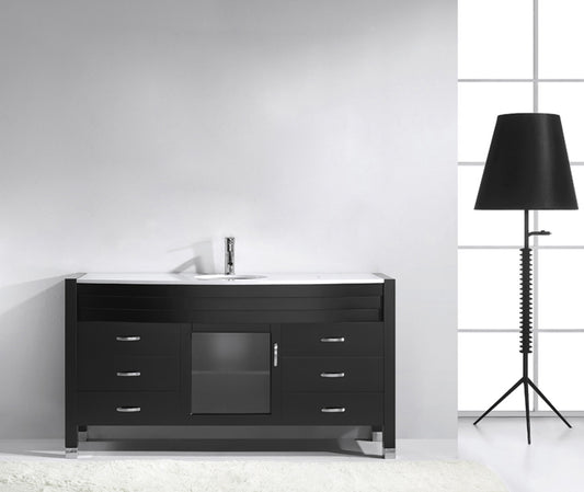 Virtu USA Ava 61" Single Bath Vanity in Espresso with White Engineered Stone Top and Round Sink with Polished Chrome Faucet - Luxe Bathroom Vanities Luxury Bathroom Fixtures Bathroom Furniture