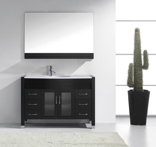 Virtu USA Ava 48" Single Bath Vanity in Espresso with White Engineered Stone Top and Round Sink with Brushed Nickel Faucet and Mirror - Luxe Bathroom Vanities Luxury Bathroom Fixtures Bathroom Furniture