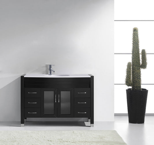 Virtu USA Ava 48" Single Bath Vanity in Espresso with White Engineered Stone Top and Round Sink with Polished Chrome Faucet - Luxe Bathroom Vanities Luxury Bathroom Fixtures Bathroom Furniture