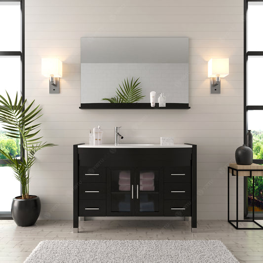 Virtu USA Ava 48" Single Bath Vanity with White Engineered Stone Top and Round Sink with Matching Mirror - Luxe Bathroom Vanities