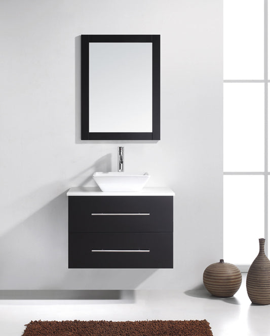 Virtu USA Marsala 29" Single Bath Vanity with White Engineered Stone Top and Square Sink with Polished Chrome Faucet and Mirror - Luxe Bathroom Vanities Luxury Bathroom Fixtures Bathroom Furniture