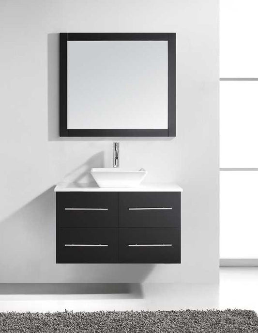 Virtu USA Marsala 35" Single Bath Vanity with White Engineered Stone Top and Square Sink with Brushed Nickel Faucet and Mirror - Luxe Bathroom Vanities Luxury Bathroom Fixtures Bathroom Furniture