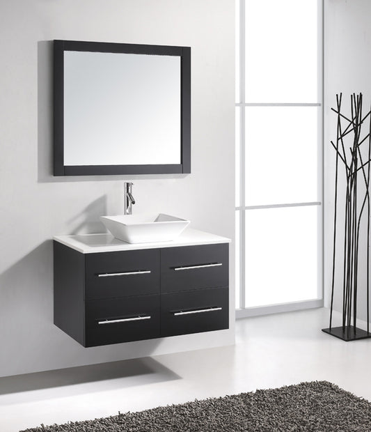 Virtu USA Marsala 35" Single Bath Vanity in Espresso with White Engineered Stone Top and Square Sink with Polished Chrome Faucet and Mirror - Luxe Bathroom Vanities Luxury Bathroom Fixtures Bathroom Furniture