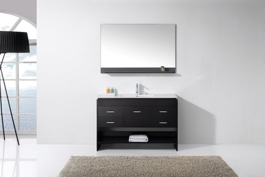 Virtu USA Gloria 48" Single Bath Vanity with Slim White Ceramic Top and Square Sink with Polished Chrome Faucet and Mirror - Luxe Bathroom Vanities Luxury Bathroom Fixtures Bathroom Furniture