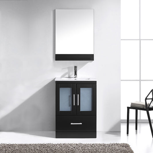 Virtu USA Zola 24" Single Bath Vanity with Slim White Ceramic Top and Square Sink with Brushed Nickel Faucet and Mirror - Luxe Bathroom Vanities Luxury Bathroom Fixtures Bathroom Furniture