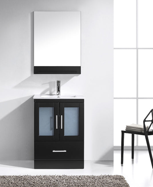 Virtu USA Zola 24" Single Bath Vanity with Slim White Ceramic Top and Square Sink with Polished Chrome Faucet and Mirror - Luxe Bathroom Vanities Luxury Bathroom Fixtures Bathroom Furniture