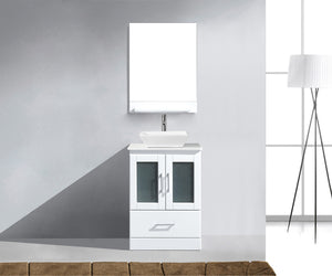 Virtu USA Zola 24" Single Bath Vanity with White Engineered Stone Top and Square Sink with Polished Chrome Faucet and Mirror - Luxe Bathroom Vanities Luxury Bathroom Fixtures Bathroom Furniture