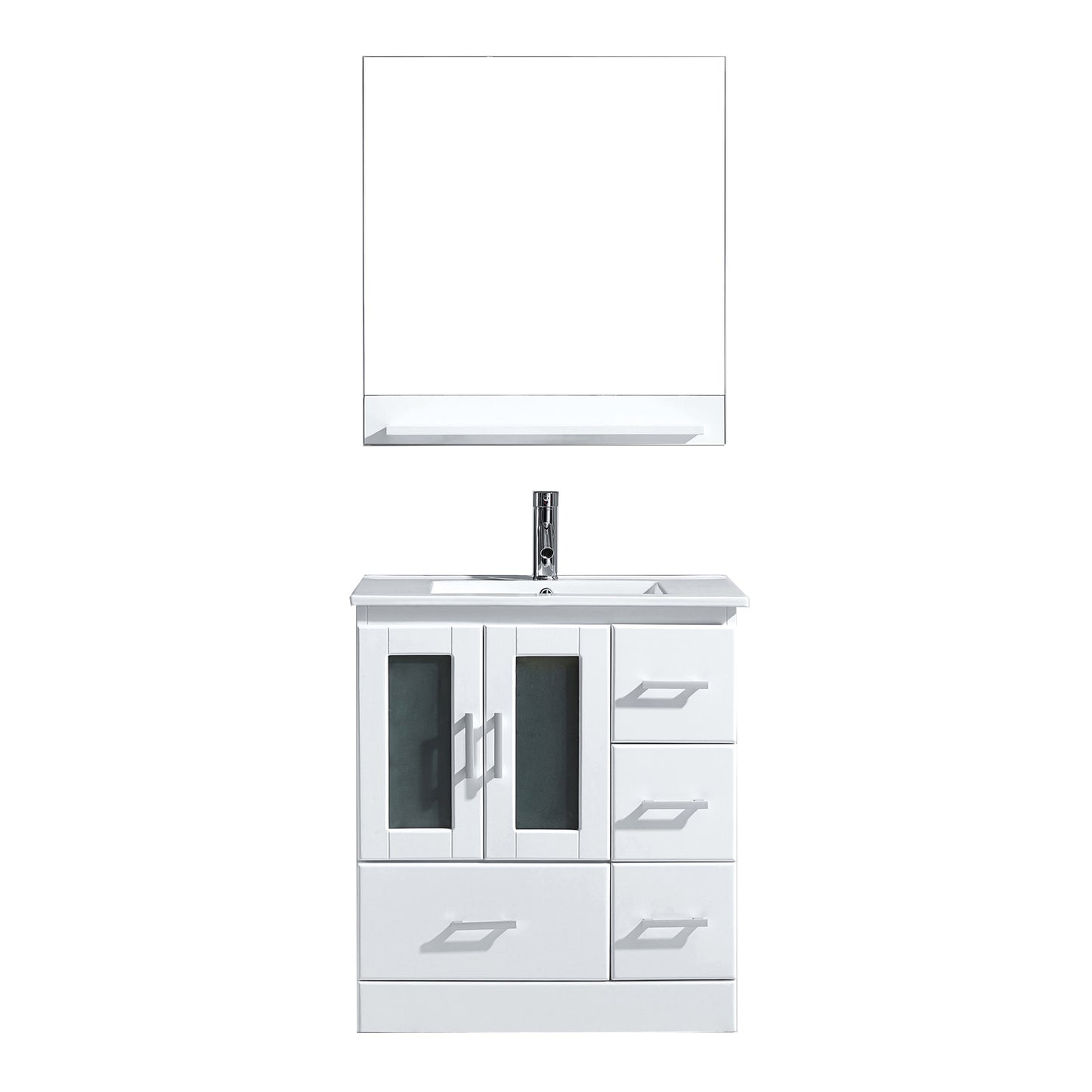 Virtu USA Zola 30" Single Bath Vanity with Slim White Ceramic Top and Square Sink with Polished Chrome Faucet and Mirror - Luxe Bathroom Vanities Luxury Bathroom Fixtures Bathroom Furniture