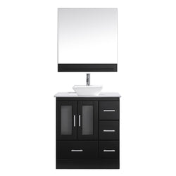 Virtu USA Zola 30" Single Bath Vanity in Espresso with White Engineered Stone Top and Square Sink with Brushed Nickel Faucet and Mirror - Luxe Bathroom Vanities Luxury Bathroom Fixtures Bathroom Furniture