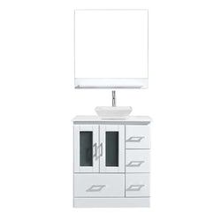 Virtu USA Zola 30" Single Bath Vanity with White Engineered Stone Top and Square Sink with Brushed Nickel Faucet and Mirror - Luxe Bathroom Vanities
