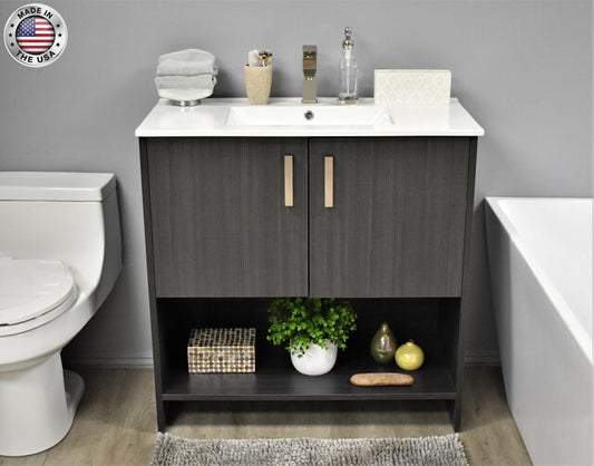 Volpa Cabo 36" Modern Bathroom Vanity with Brushed Nickel Handles Cabinet Only - Luxe Bathroom Vanities Luxury Bathroom Fixtures Bathroom Furniture