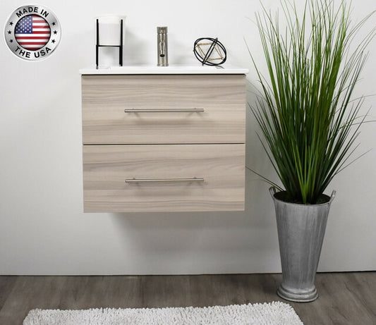 Volpa Napa 30" Modern Wall-Mounted Floating Bathroom Vanity with Round Handles Cabinet Only - Luxe Bathroom Vanities Luxury Bathroom Fixtures Bathroom Furniture