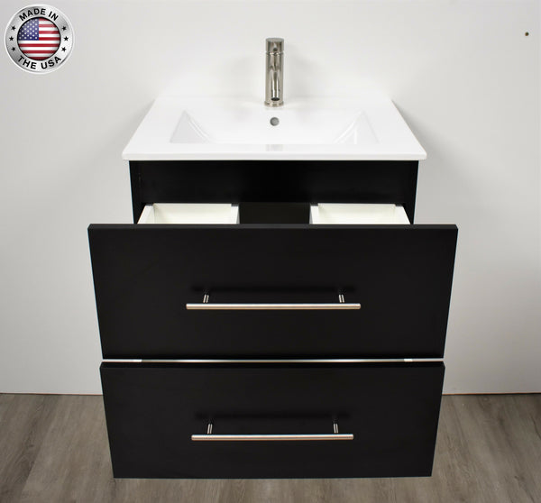 Volpa Napa 24" Modern Wall-Mounted Floating Bathroom Vanity with Ceramic Top and Round Handles - Luxe Bathroom Vanities Luxury Bathroom Fixtures Bathroom Furniture