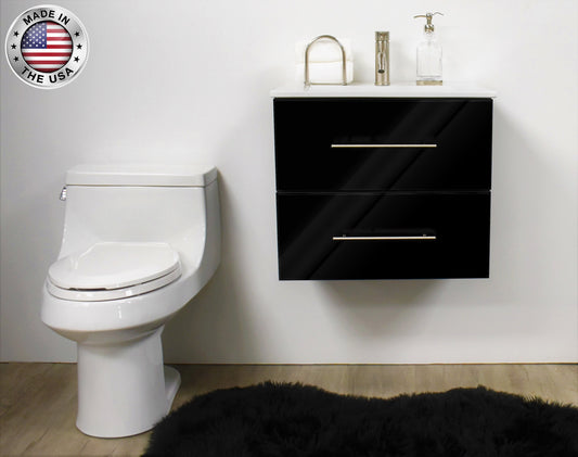 Volpa Napa 24" Modern Wall-Mounted Floating Bathroom Vanity with Round Handles Cabinet Only - Luxe Bathroom Vanities Luxury Bathroom Fixtures Bathroom Furniture
