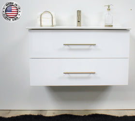 Volpa Napa 36" Modern Wall-Mounted Floating Bathroom Vanity with Round Handles Cabinet Only - Luxe Bathroom Vanities Luxury Bathroom Fixtures Bathroom Furniture