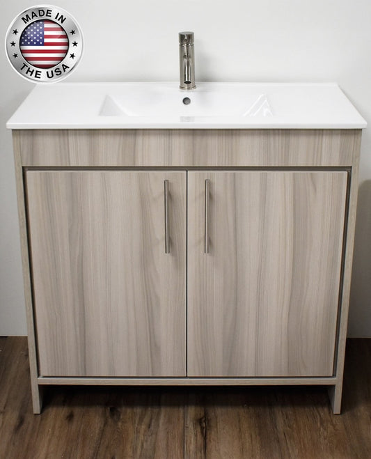 Volpa Villa 36" Modern Bathroom Vanity with Integrated Ceramic Top and Brushed Nickel Round Handles - Luxe Bathroom Vanities Luxury Bathroom Fixtures Bathroom Furniture