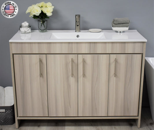 Volpa  Villa 48" Modern Bathroom Vanity with Integrated Ceramic Top and Brushed Nickel Round Handles - Luxe Bathroom Vanities Luxury Bathroom Fixtures Bathroom Furniture