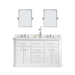Water Creation Palace 60" Quartz Carrara Bathroom Vanity Set with Hardware and Faucets and Mirror in Chrome Finish - Luxe Bathroom Vanities