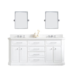 Water Creation Palace 72" Quartz Carrara Bathroom Vanity Set with Hardware and Faucets and Mirror in Chrome Finish - Luxe Bathroom Vanities