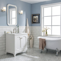 Water Creation Queen 30" Inch Single Sink Quartz Carrara Vanity with Matching Mirror and Lavatory Faucet - Luxe Bathroom Vanities