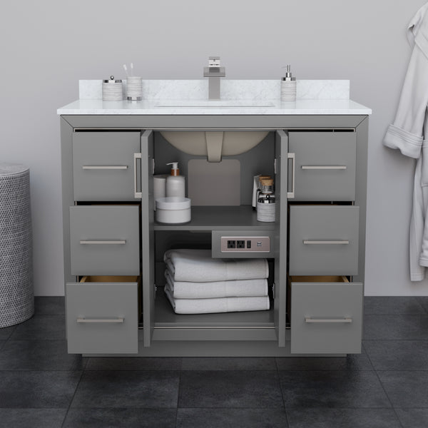 Wyndham Icon 42 Inch Single Bathroom Vanity White Cultured Marble Countertop with Undermount Square Sink and Brushed Nickel Trim - Luxe Bathroom Vanities
