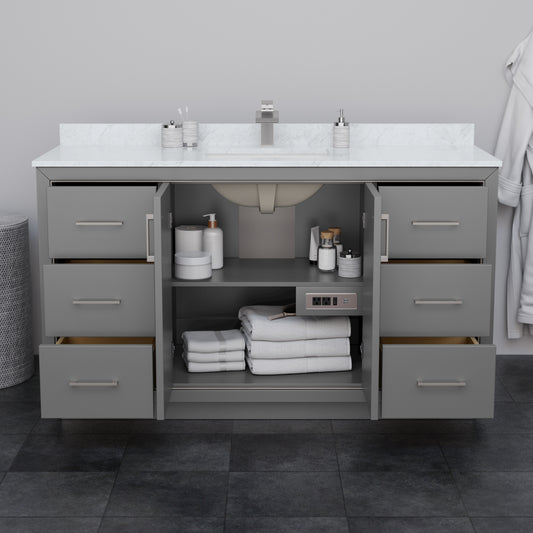 Wyndham Icon 60 Inch Single Bathroom Vanity White Cultured Marble Countertop with Undermount Square Sink and Matte Black Trim - Luxe Bathroom Vanities