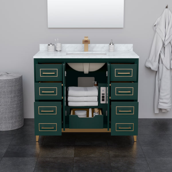 Wyndham Marlena 42 Inch Single Bathroom Vanity with White Carrara Marble Countertop and Sink - Luxe Bathroom Vanities