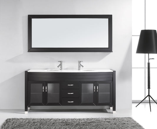 Virtu USA Ava 71" Double Bath Vanity with White Engineered Stone Top and Round Sink with Brushed Nickel Faucet and Mirror - Luxe Bathroom Vanities Luxury Bathroom Fixtures Bathroom Furniture