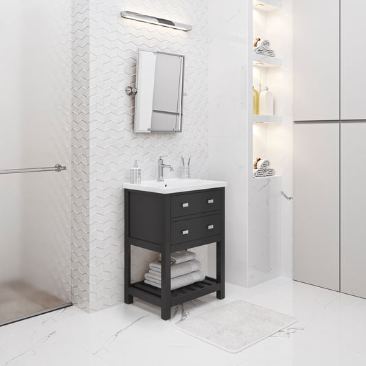 Water Creation VIOLA 24" Inch Single Bowl Ceramics Top Vanity With U Shape Drawer - Luxe Bathroom Vanities