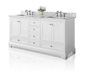 Ancerre Designs Audrey 72 in. Bath Vanity Set with Italian Carrara White Marble Vanity top and White Undermount Basin with Gold Hardware - Luxe Bathroom Vanities