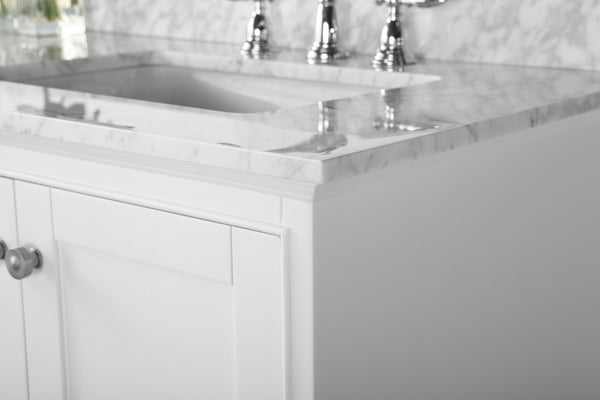 Ancerre Designs Audrey 72 in. Bath Vanity Set with Italian Carrara White Marble Vanity top and White Undermount Basin with Gold Hardware - Luxe Bathroom Vanities