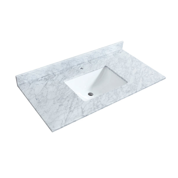 Wyndham Icon 42 Inch Single Bathroom Vanity White Carrara Marble Countertop, Undermount Square Sink with Brushed Nickel Trim and 34 Inch Mirror - Luxe Bathroom Vanities