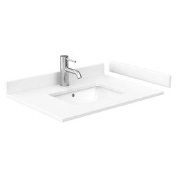 Wyndham Icon 30 Inch Single Bathroom Vanity White Cultured Marble Countertop with Undermount Square Sink, Matte Black Trim and 24 Inch Mirror - Luxe Bathroom Vanities
