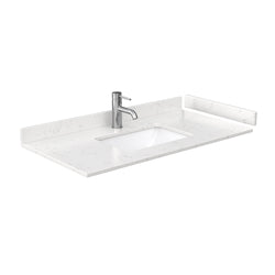 Wyndham Icon 42 Inch Single Bathroom Vanity in White with Carrara Cultured Marble Countertop, Undermount Square Sink and Satin Bronze Trim - Luxe Bathroom Vanities