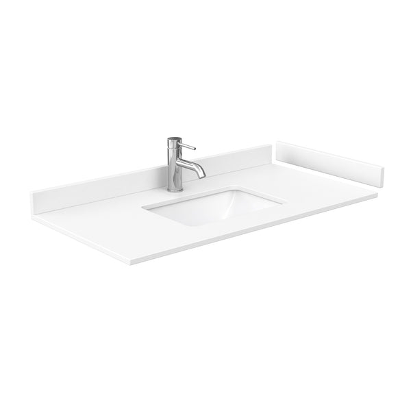 Wyndham Icon 42 Inch Single Bathroom Vanity in White with White Cultured Marble Countertop, Undermount Square Sink and Satin Bronze Trim - Luxe Bathroom Vanities