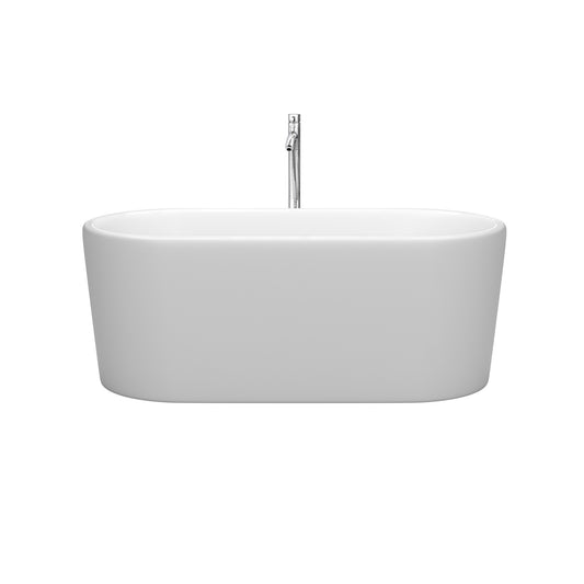 Wyndham Collection Ursula 59 Inch Freestanding Bathtub in Matte White with Floor Mounted Faucet, Drain and Overflow Trim - Luxe Bathroom Vanities